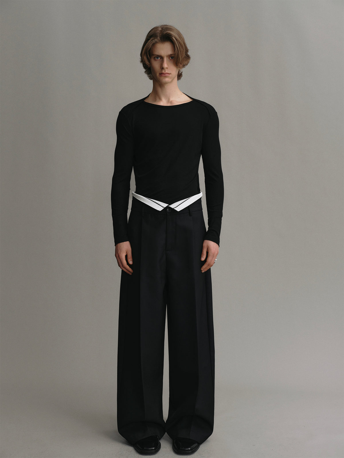 Crossed off the shoulder lyocell & acetate long sleeve t shirt