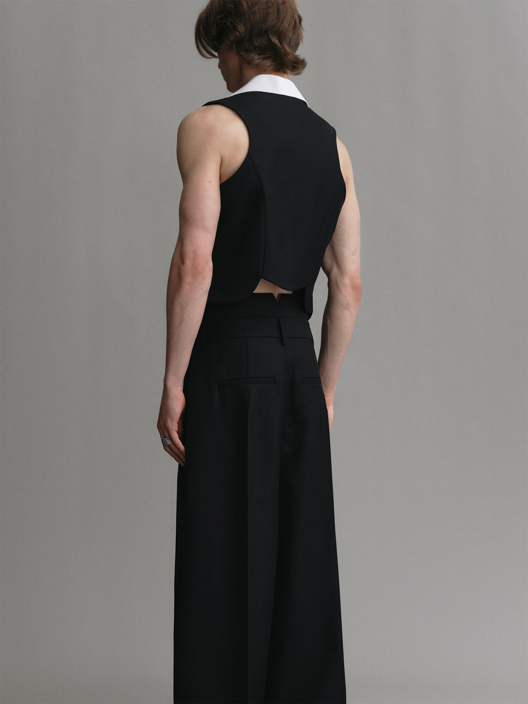 Buttonless Spliced Design Wool Acetate Cropped Suit Waistcoat