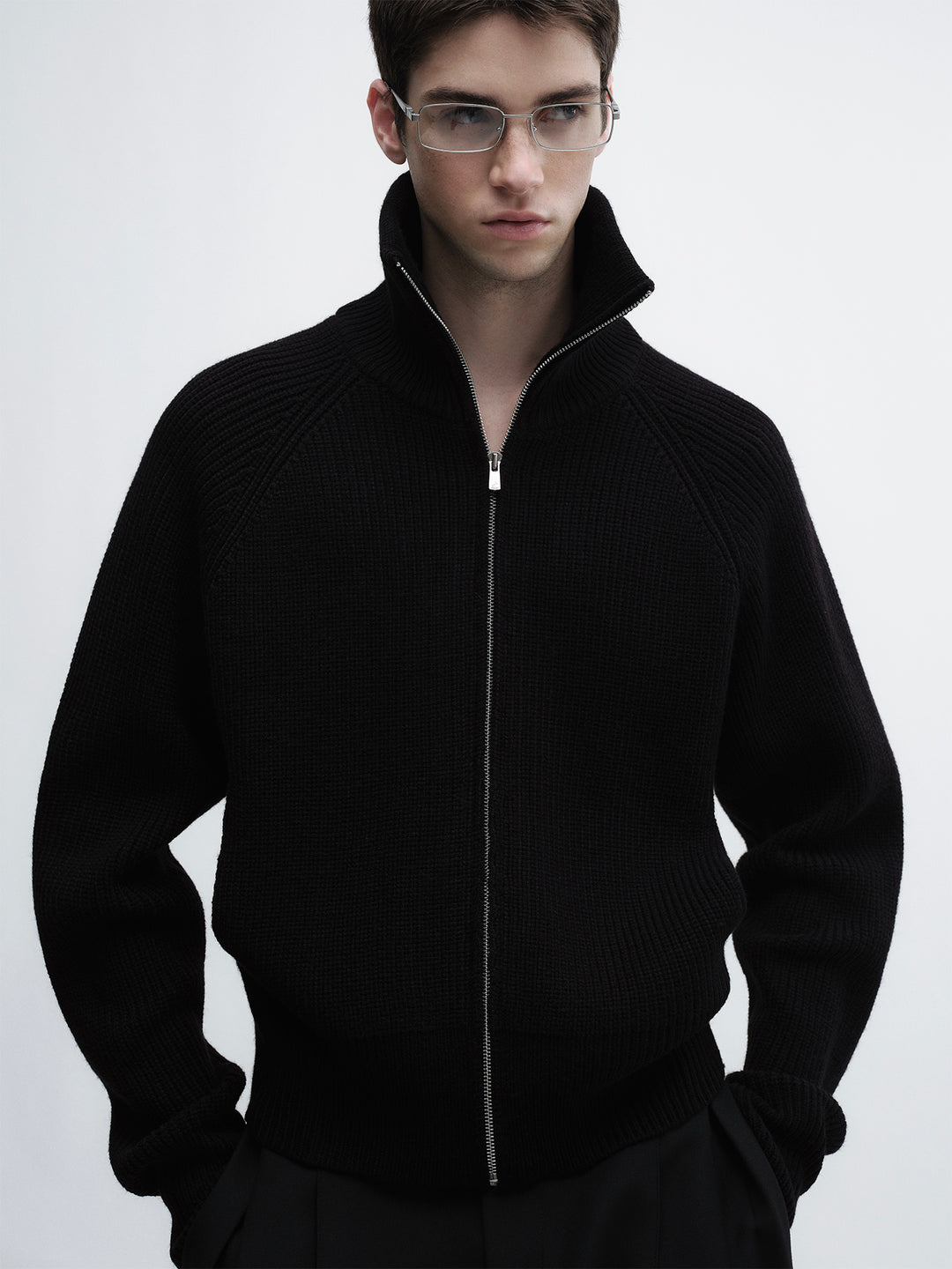 Stand-Up Collar Sweater With Zip