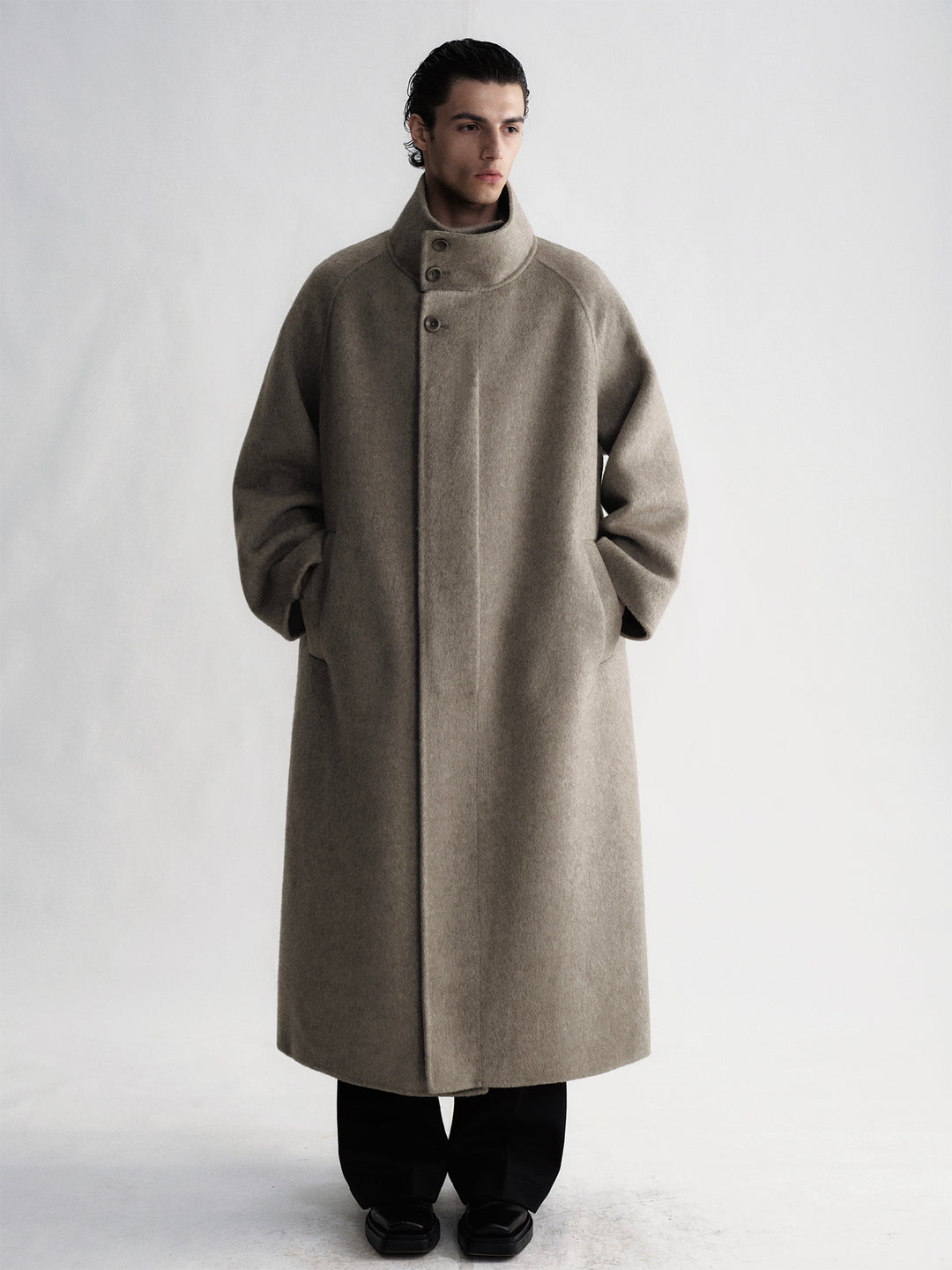 Khaki Raglan Sleeve Woolen Coat