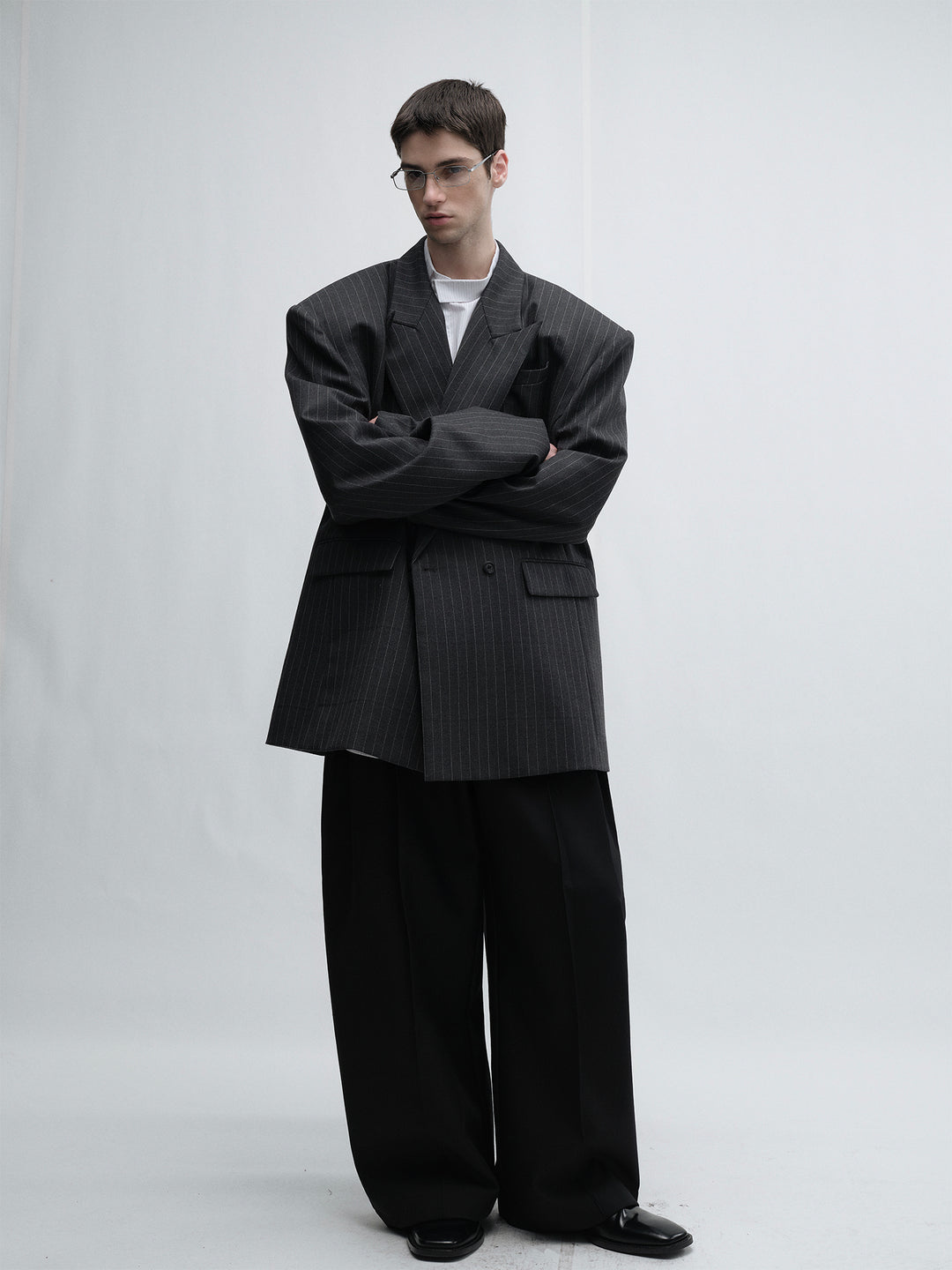 Gray Striped Oversized Blazer