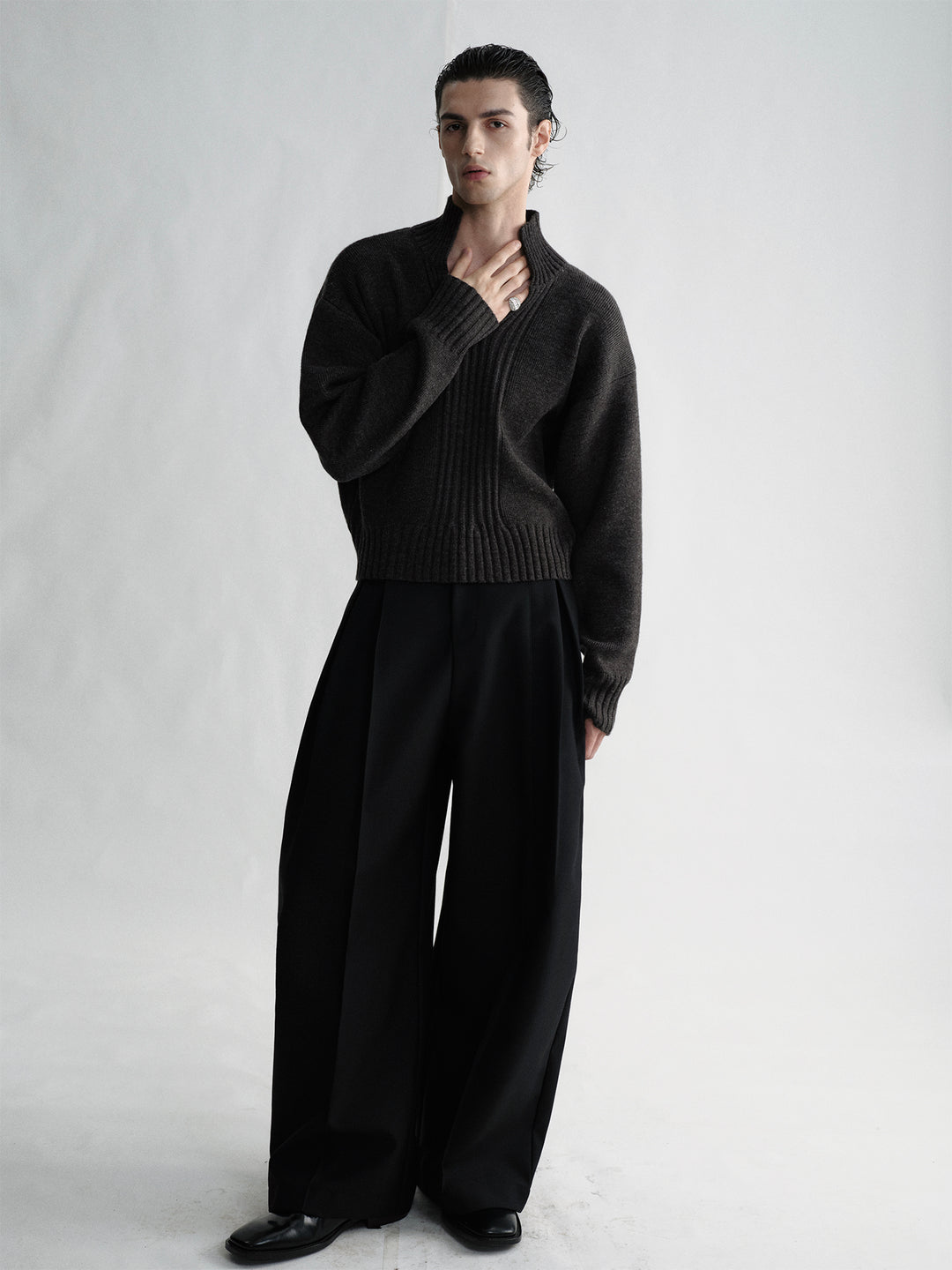 Dropped Shoulder With Hollow-Out Collar Sweater