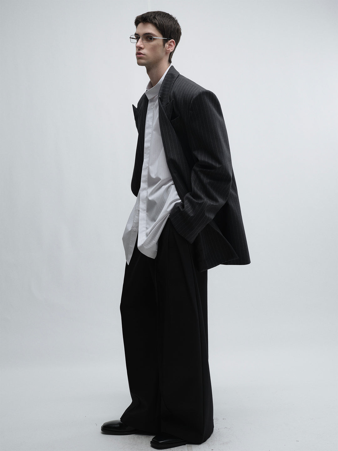 Gray Striped Oversized Blazer