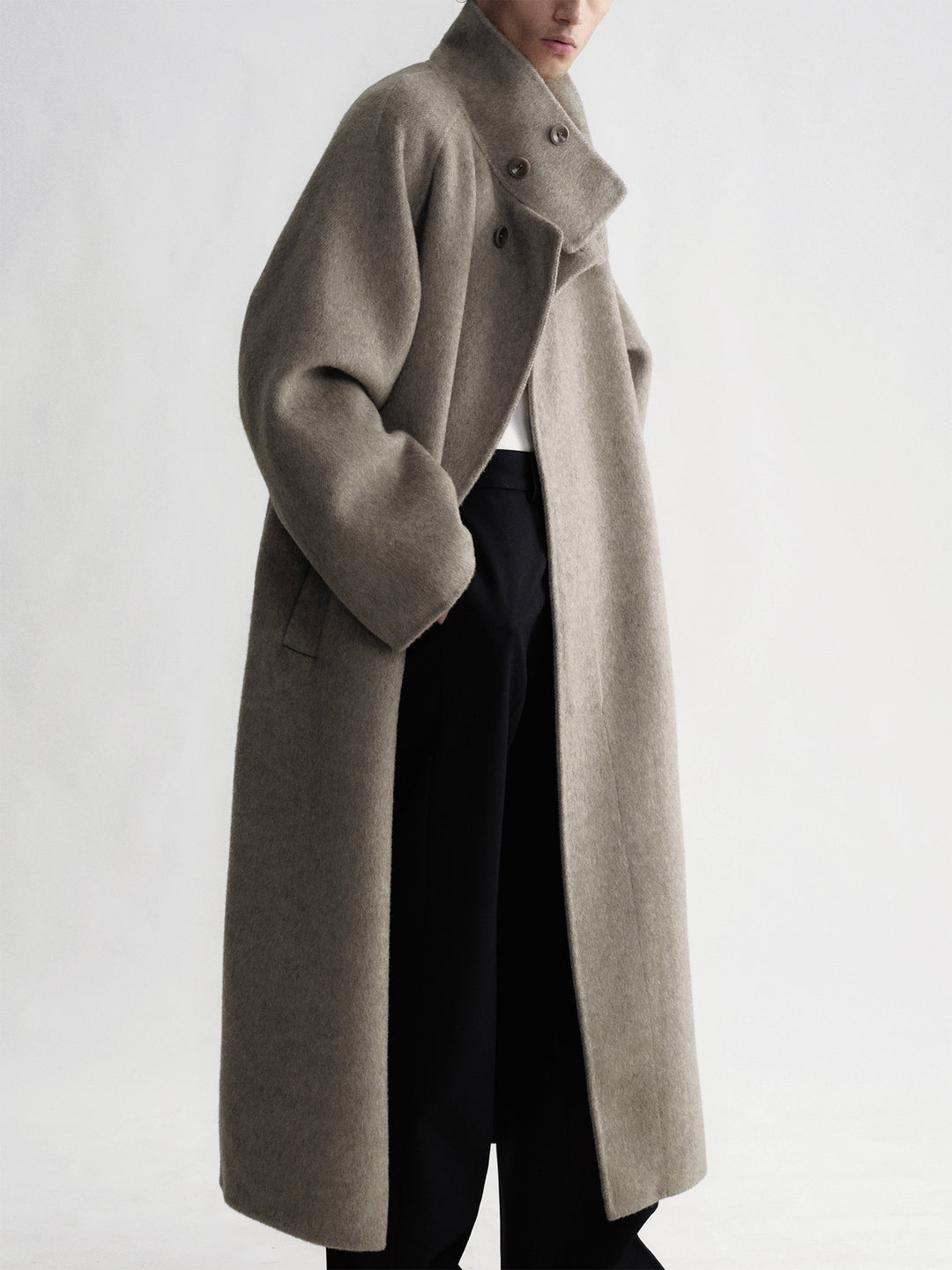 Khaki Raglan Sleeve Woolen Coat