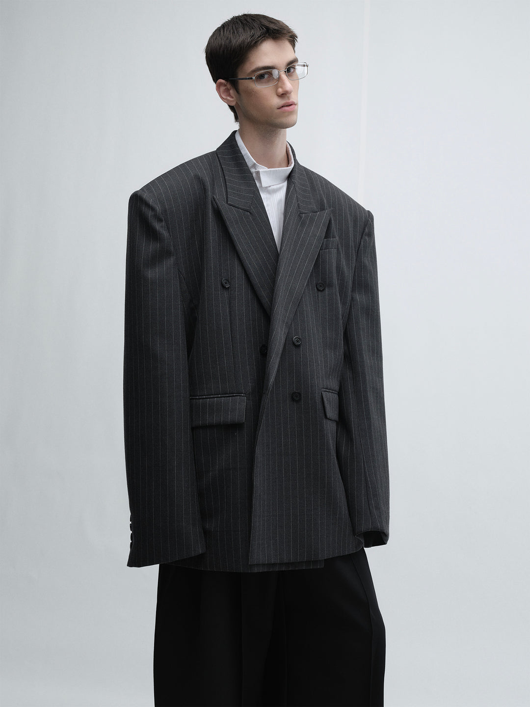 Gray Striped Oversized Blazer