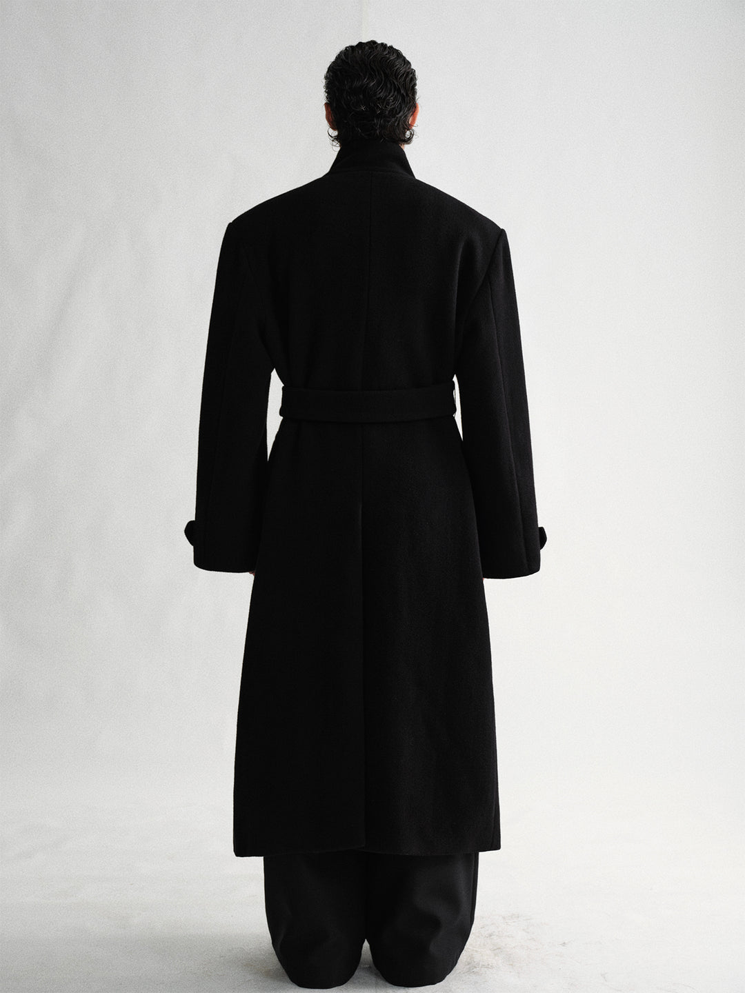Stand-Up Collar Woolen Overcoat With Belt
