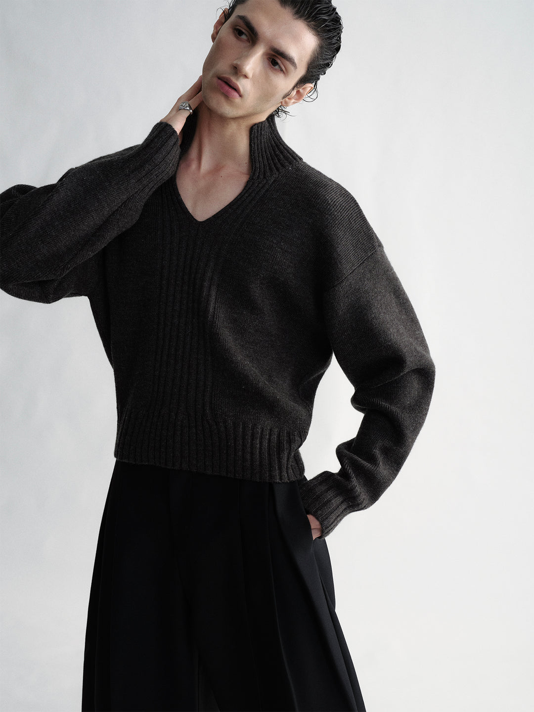 Dropped Shoulder With Hollow-Out Collar Sweater