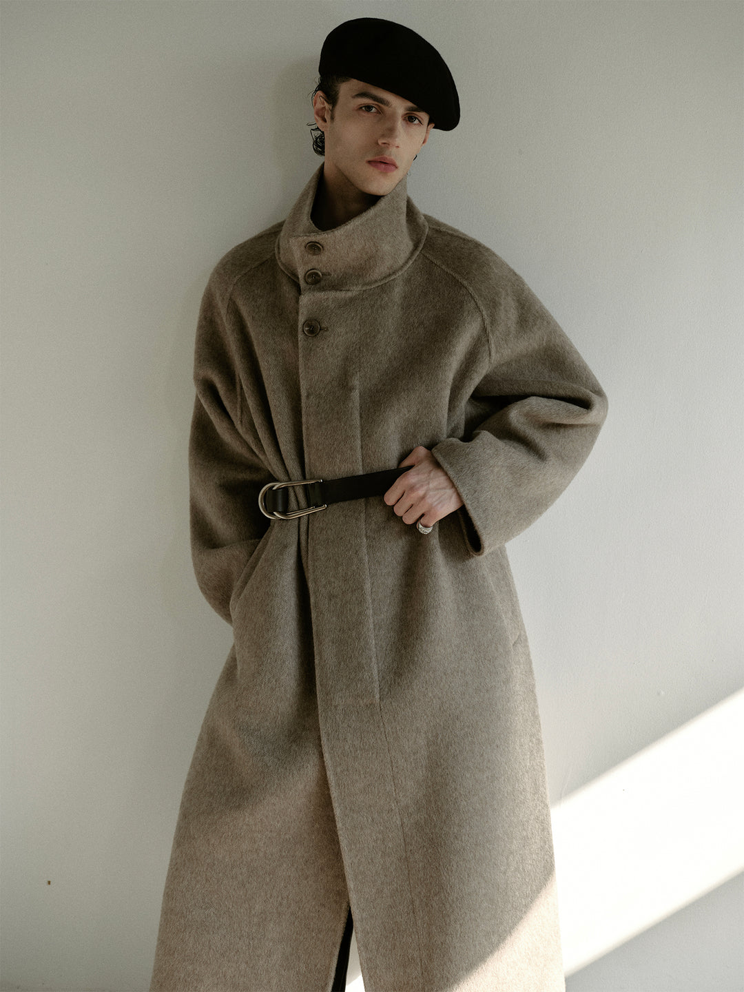 Khaki Raglan Sleeve Woolen Coat