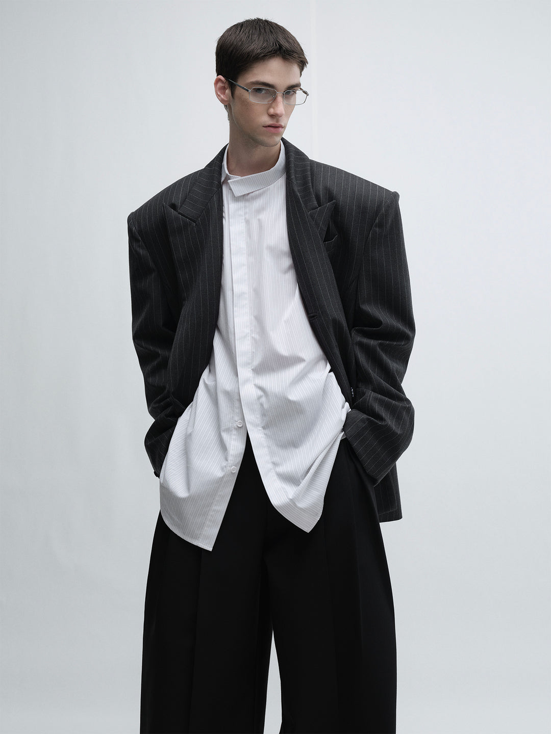 Gray Striped Oversized Blazer