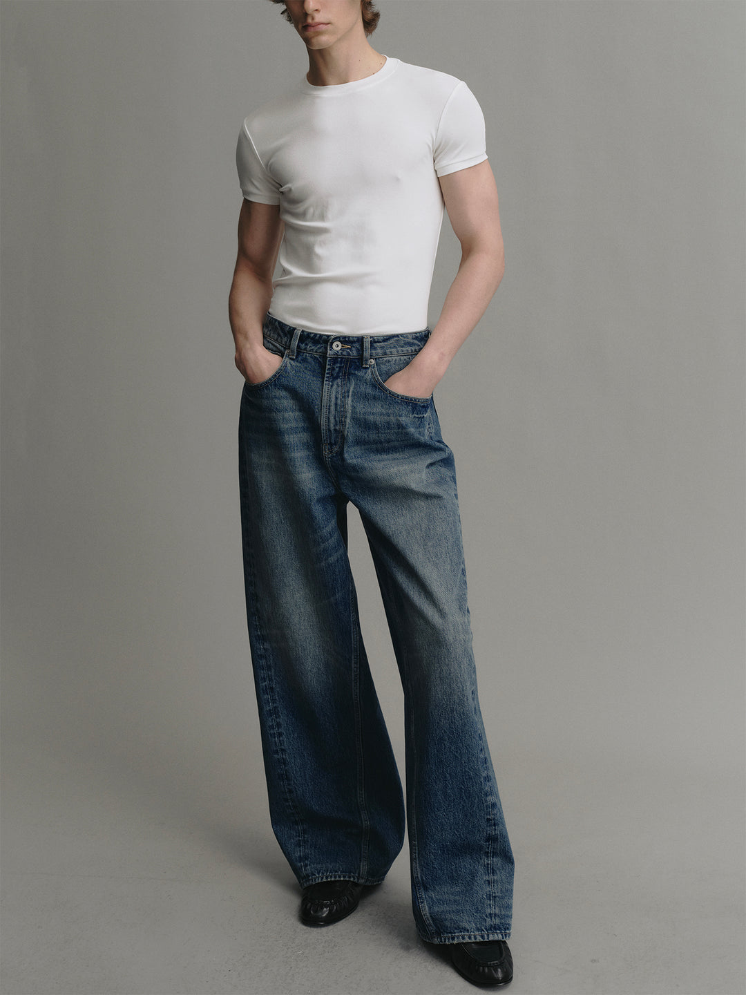 Retro Dark Blue Washed Denim Wide-leg Pants