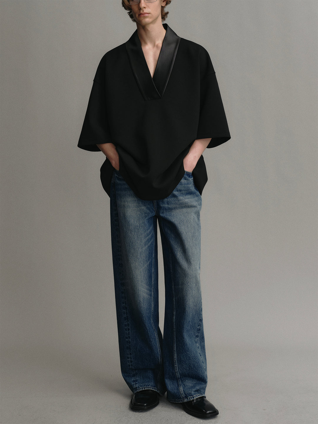 Retro Dark Blue Washed Denim Wide-leg Pants
