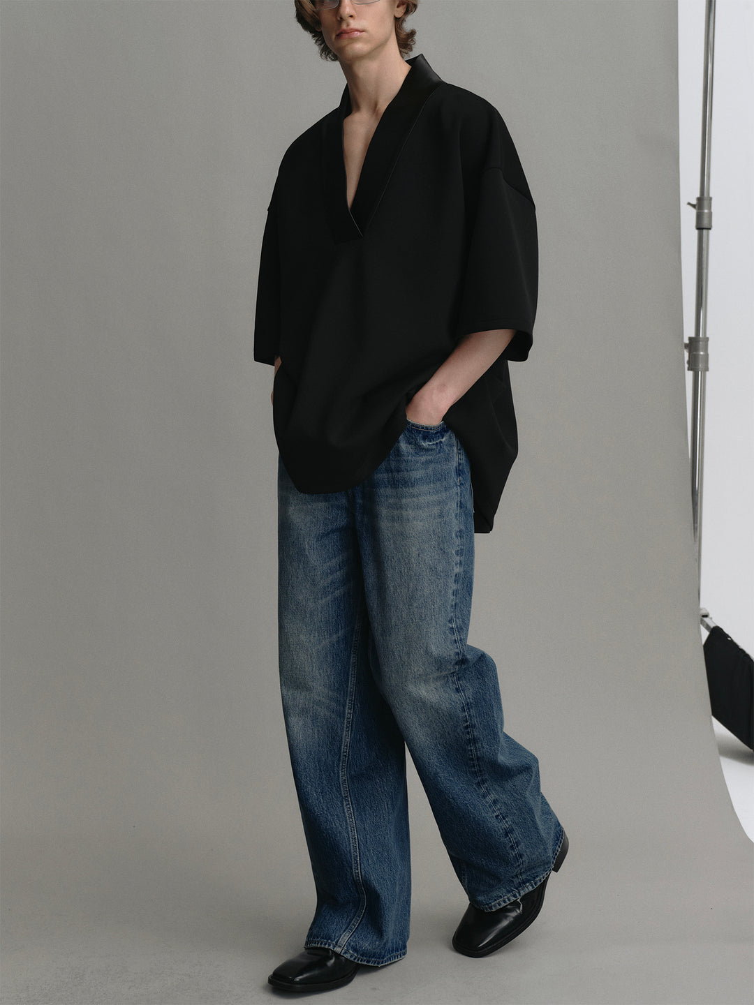 Retro Dark Blue Washed Denim Wide-leg Pants