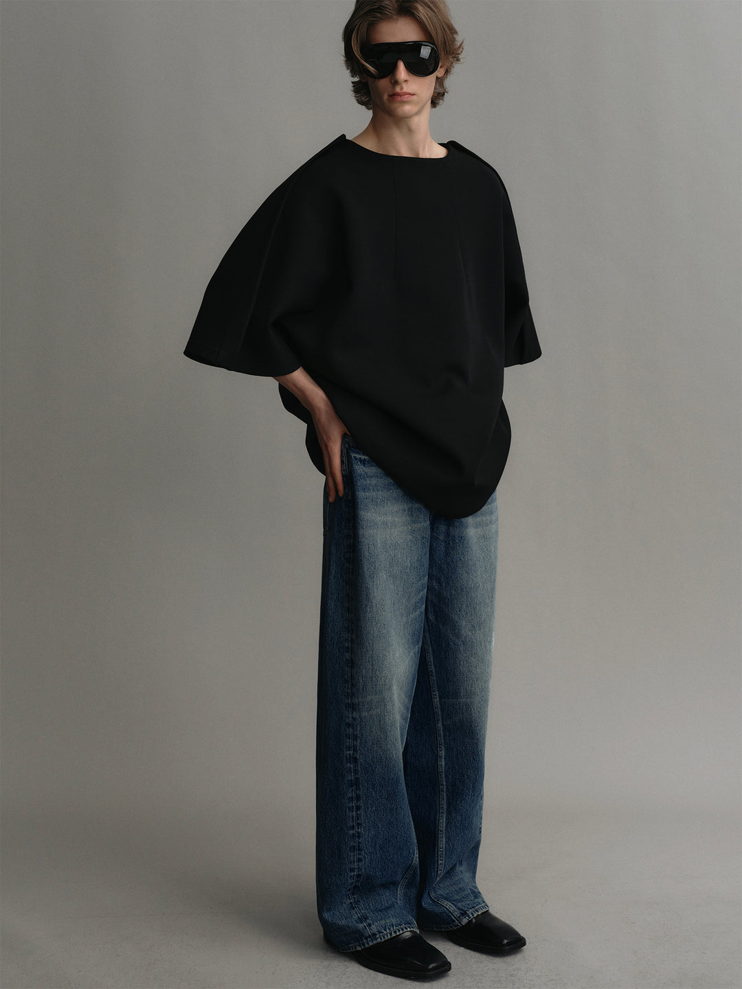Retro Dark Blue Washed Denim Wide-leg Pants